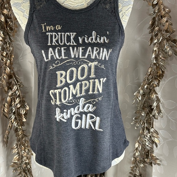 Maurices‎ Women’s Small Gray Lace Trim Graphic Tank Top Country Concert Vibe - Picture 6 of 11